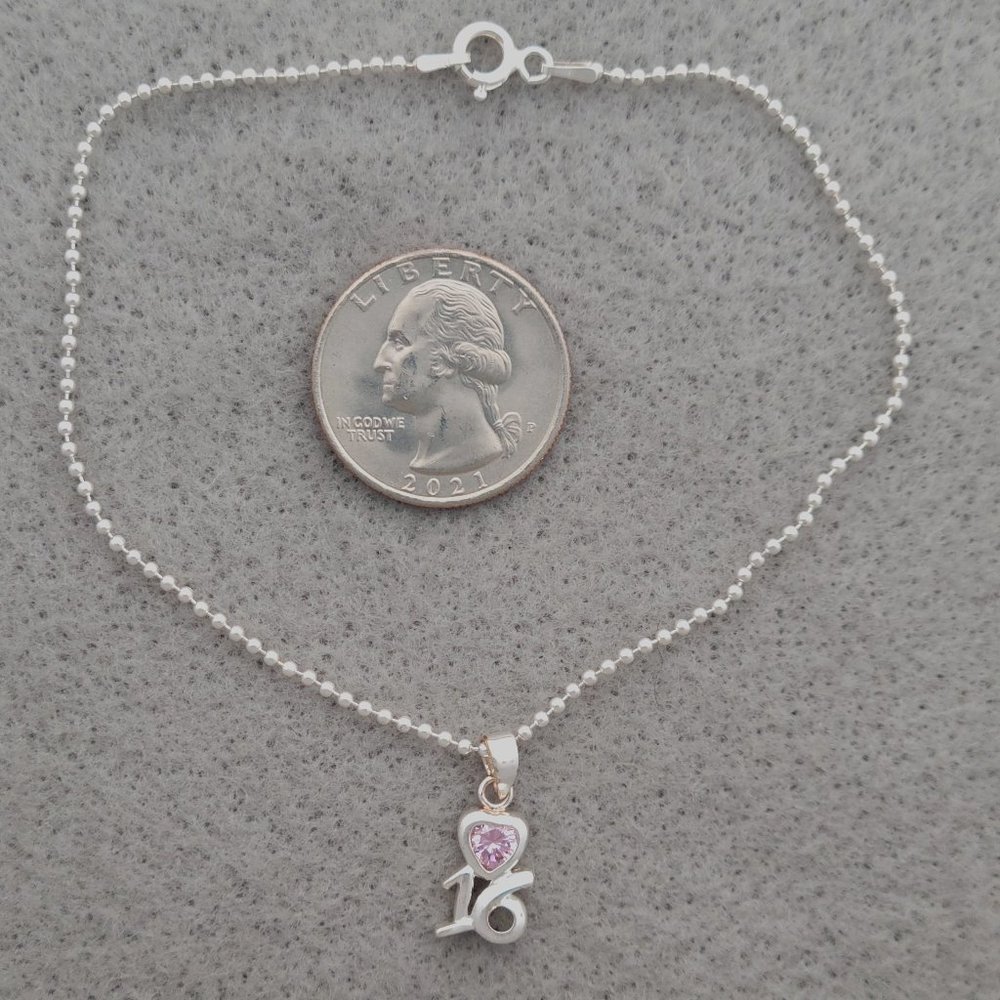 Anklet 925 Sterling Silver Chain and Sweet Sixteen Charm
